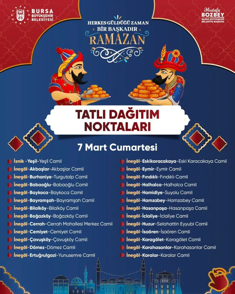 İnegöl’de Teravih Sonrası Tatlı Dağıtımı Yapılacak İnegöl’de Teravih Sonrası Tatlı Dağıtımı Yapılacak