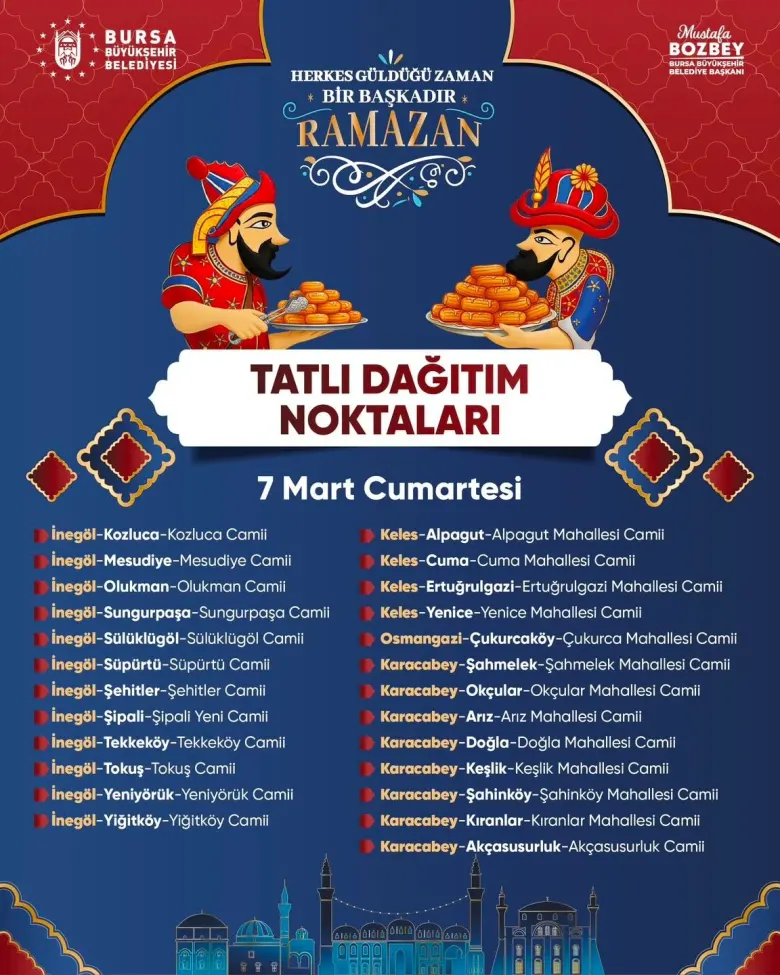 İnegöl’de Teravih Sonrası Tatlı Dağıtımı Yapılacak İnegöl’de Teravih Sonrası Tatlı Dağıtımı Yapılacak
